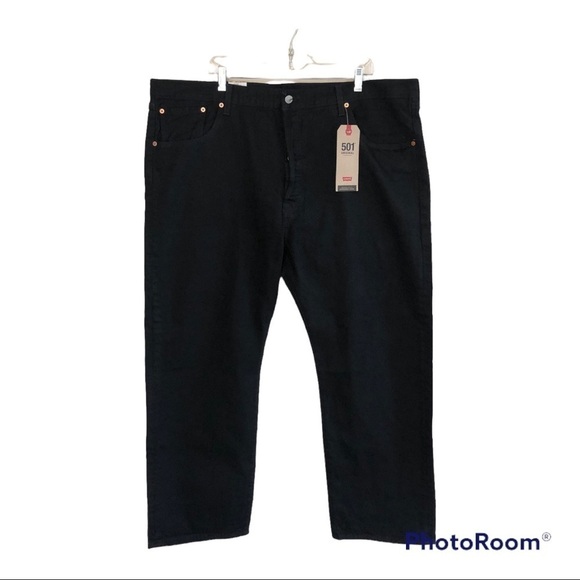 Levi’s 501 Original Fit Stretch Jeans Straight Leg Button Fly Black Sz B&T 44x30 - Picture 1 of 11